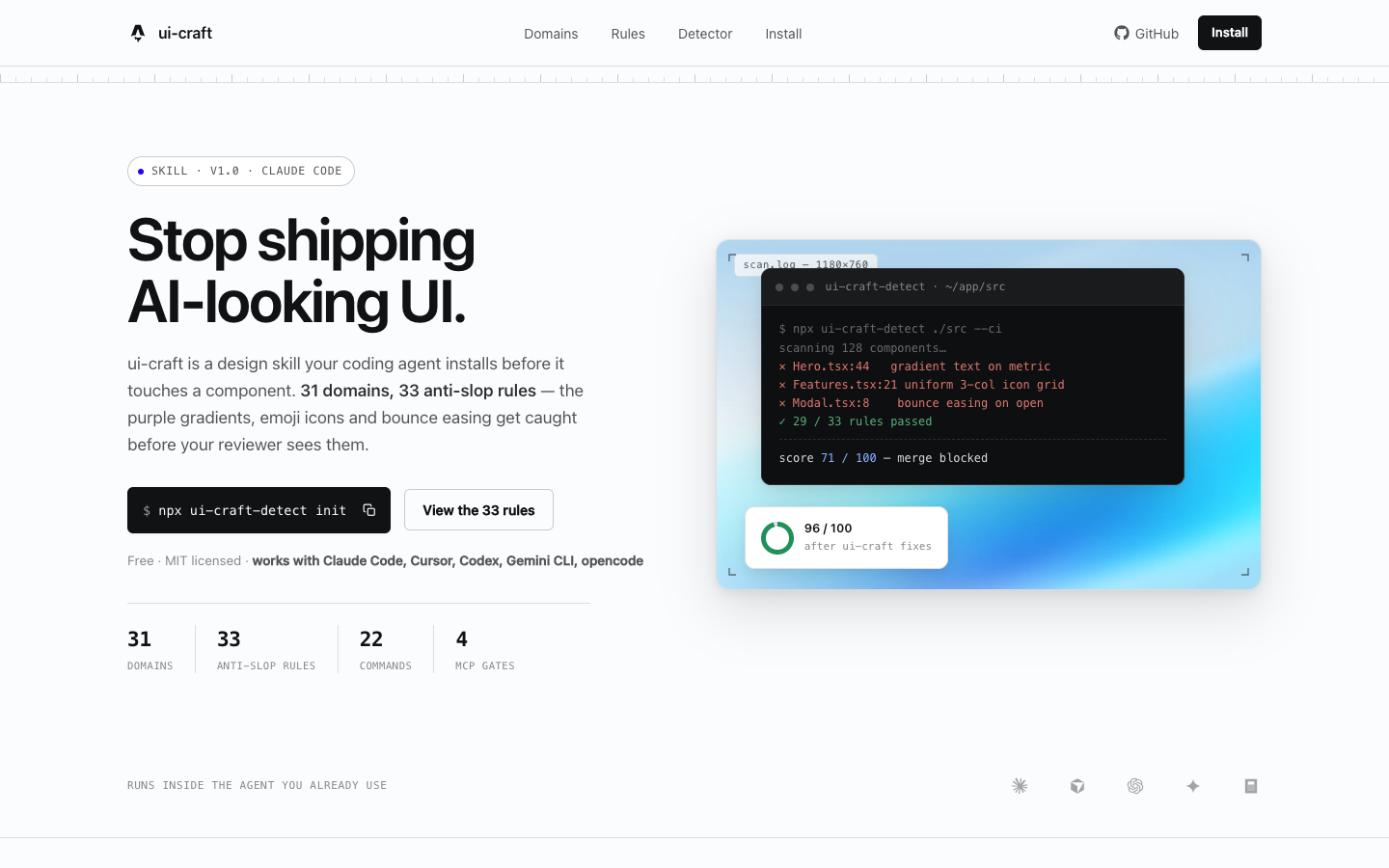 Landing page built with UI Craft