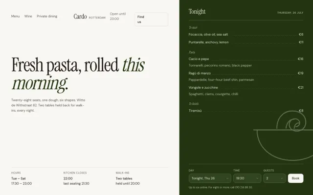 Cardo: the restaurant built with the ui-craft skill loaded.